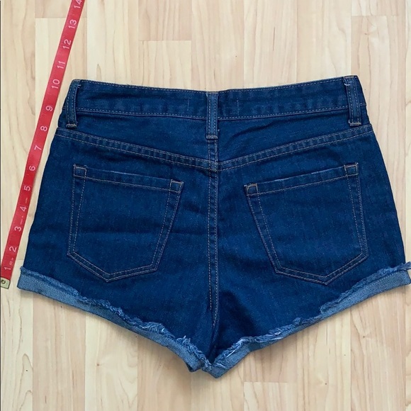 High Waisted Dark Wash Jean Shorts - Picture 3 of 6